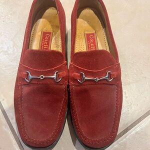 Cole Haan Country Women's Red Suede Horsefit Silver Buckle Loafers
